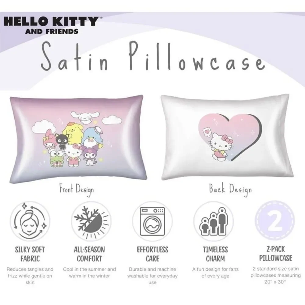 Sanrio Hello Kitty and Friends Pink White Reversible Silky Satin Pillowcase